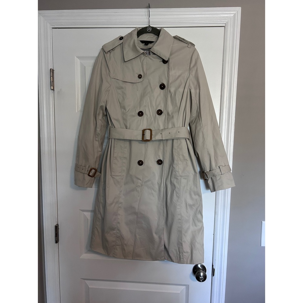 Brooks Brothers 346 Womens Double Breasted Belted Trench Coat Stone Beige Size 6